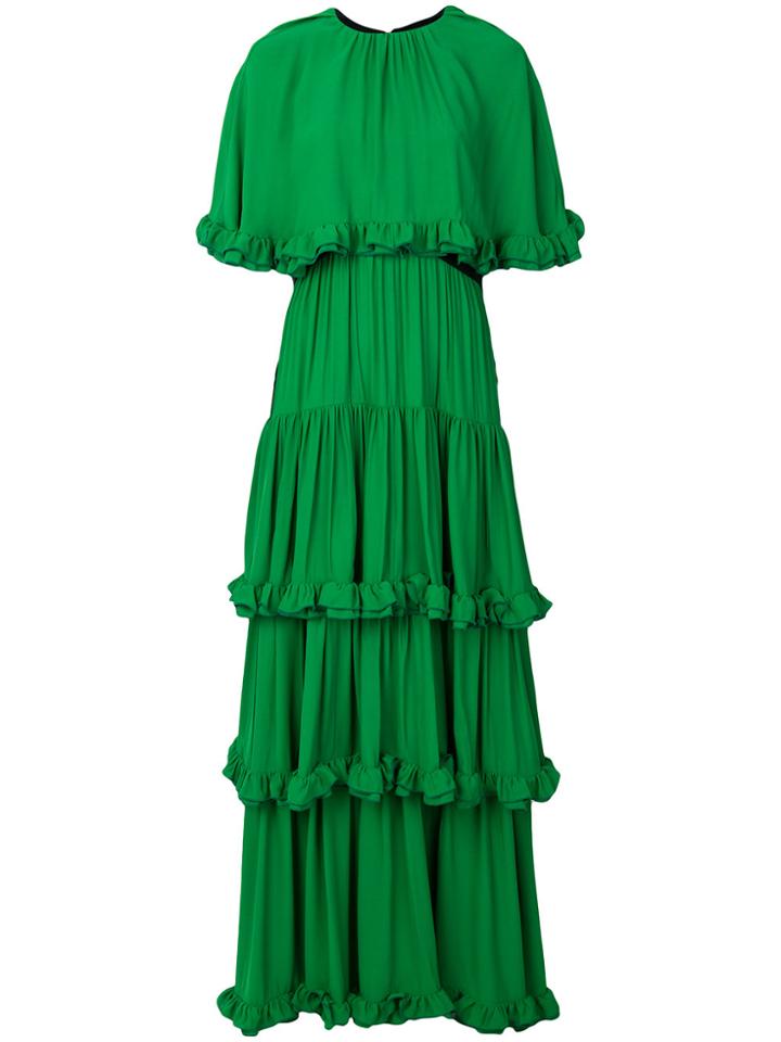 Msgm Ruffle Drape Gown - Green