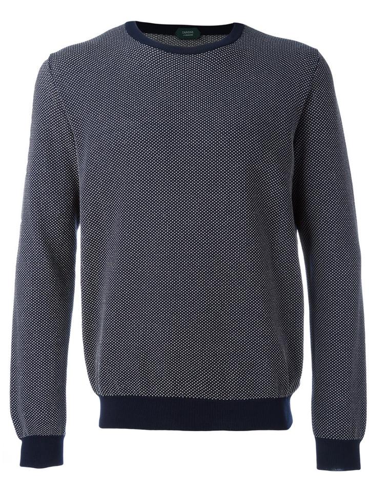 Zanone Knitted Sweater, Men's, Size: 52, Blue, Cotton