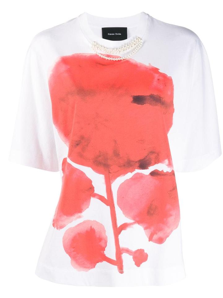 Simone Rocha Flower Faux-pearl T-shirt - White