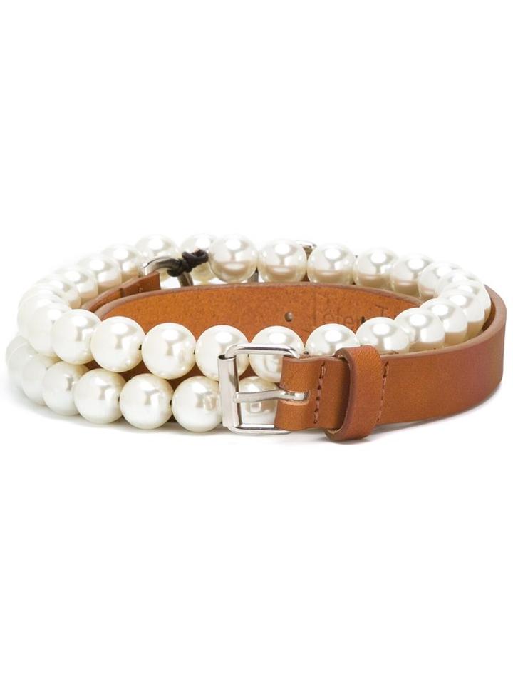 Peter Jensen Double Pearl Belt, Women's, Size: Large, Brown, Bos Taurus