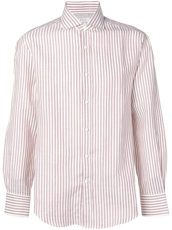 Brunello Cucinelli Striped Spread Collar Shirt - Brown