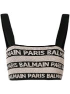 Balmain Cropped Logo Tank Top - Neutrals