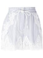 Sacai - Lace Trim Striped Shorts - Women - Cotton/nylon/polyester/rayon - 2, Women's, Blue, Cotton/nylon/polyester/rayon