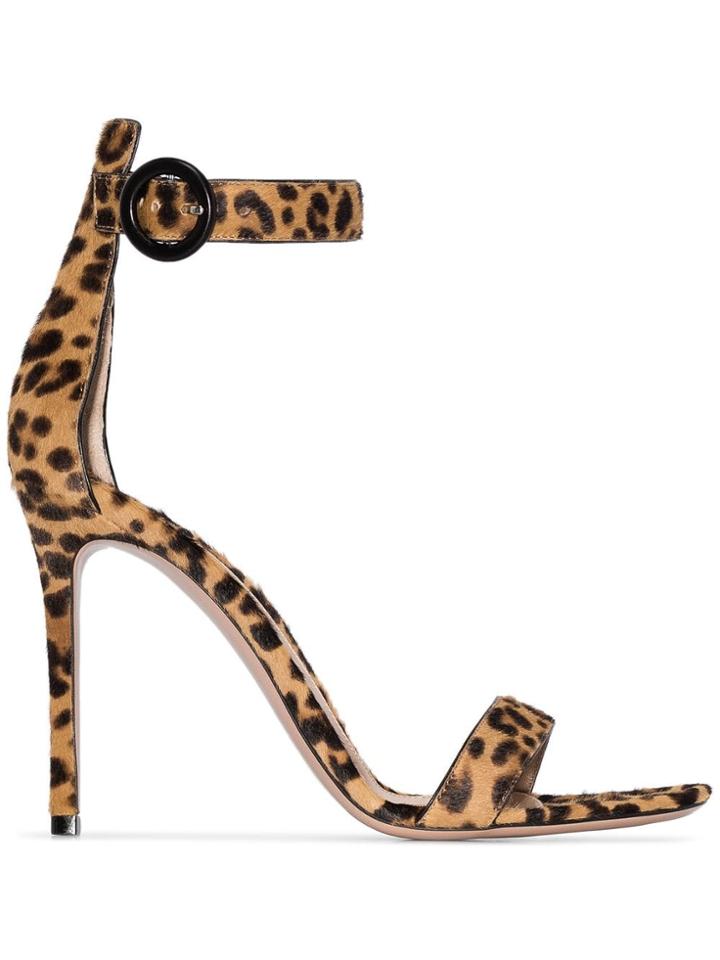 Gianvito Rossi Leopard Portofino 105 Strappy Sandals - Neutrals