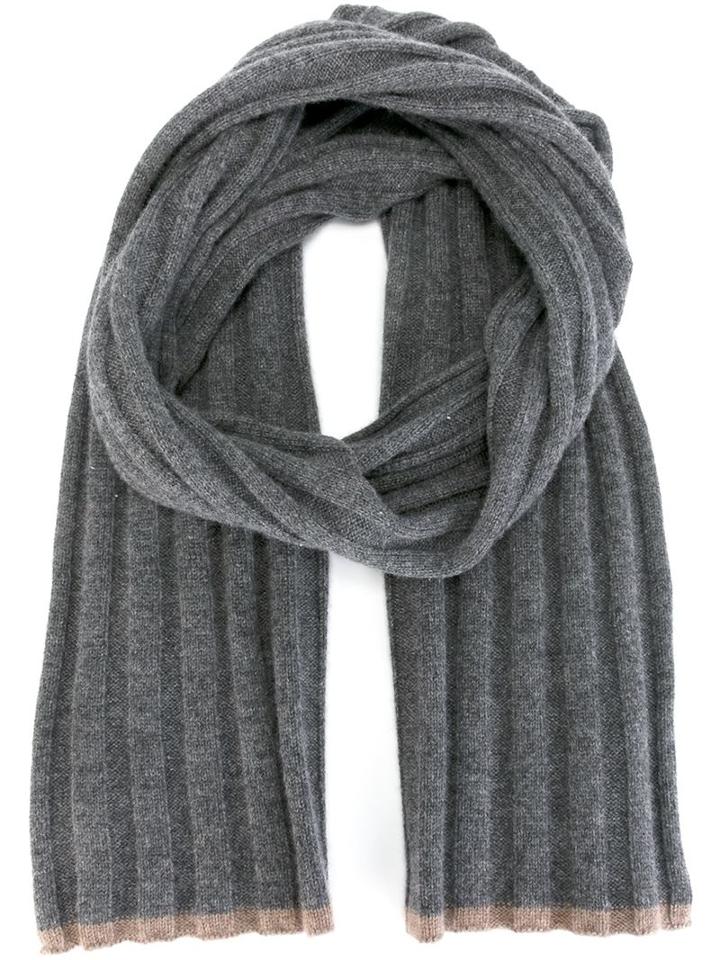 Brunello Cucinelli Cashmere Ribbed Scarf, Men's, Grey, Cashmere