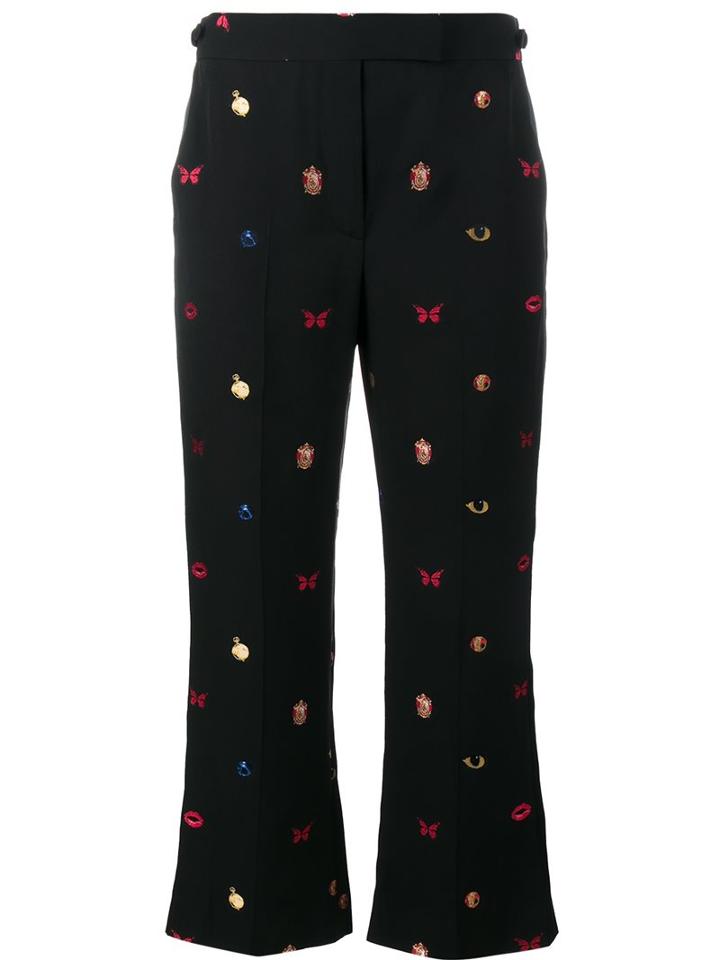 Alexander Mcqueen Embroidered Cropped Trousers, Women's, Size: 40, Black, Viscose/polyester