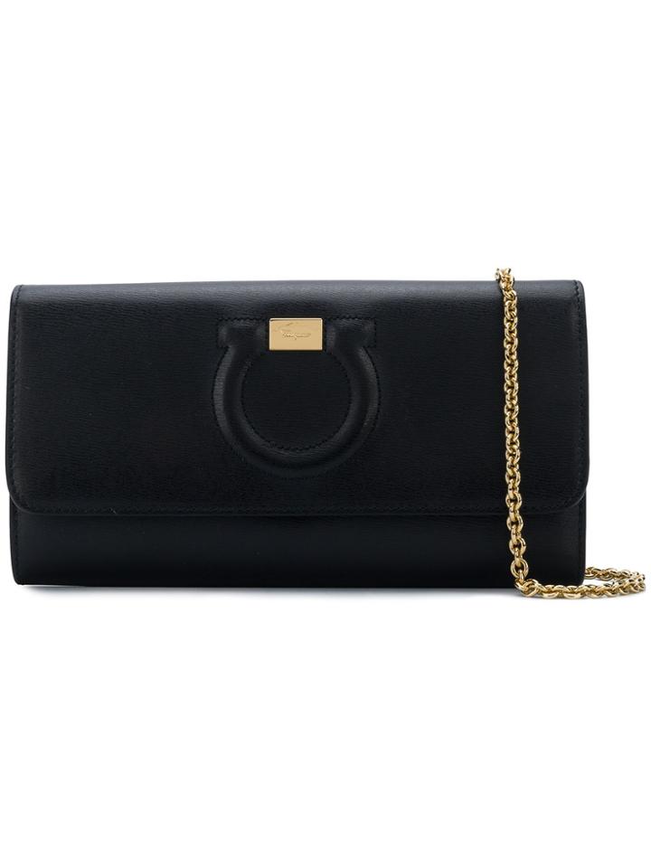 Salvatore Ferragamo Embossed Horseshoe Clutch - Black