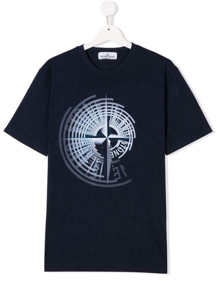 Stone Island Junior Teen Graphic Logo Print T-shirt - Blue