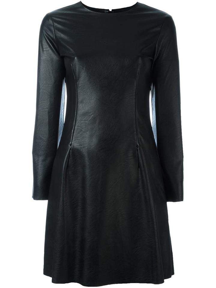 Mm6 Maison Margiela Flared Longsleeved Dress, Women's, Size: 44, Black, Polyurethane/viscose