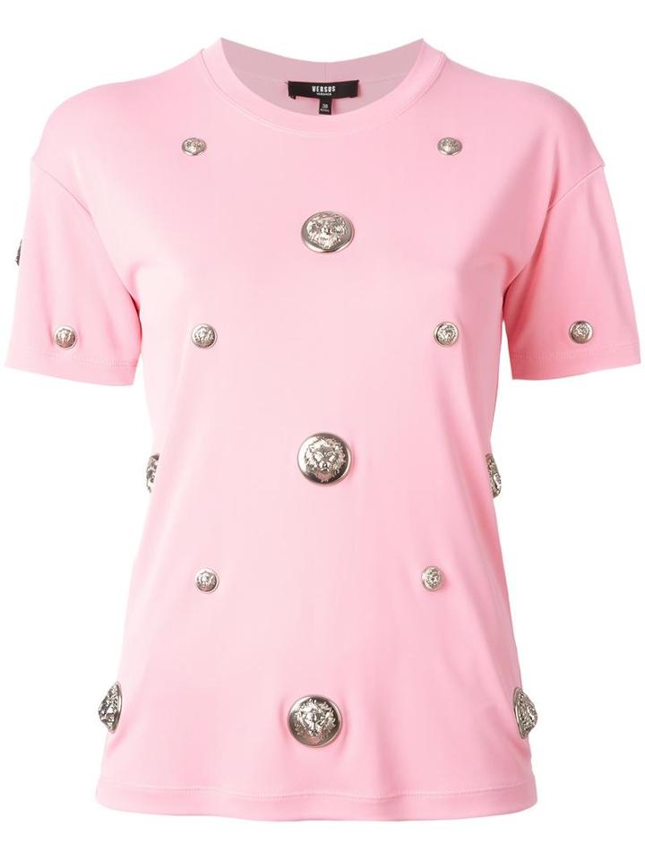 Versus Embellished Logo T-shirt, Women's, Size: 42, Pink/purple, Viscose