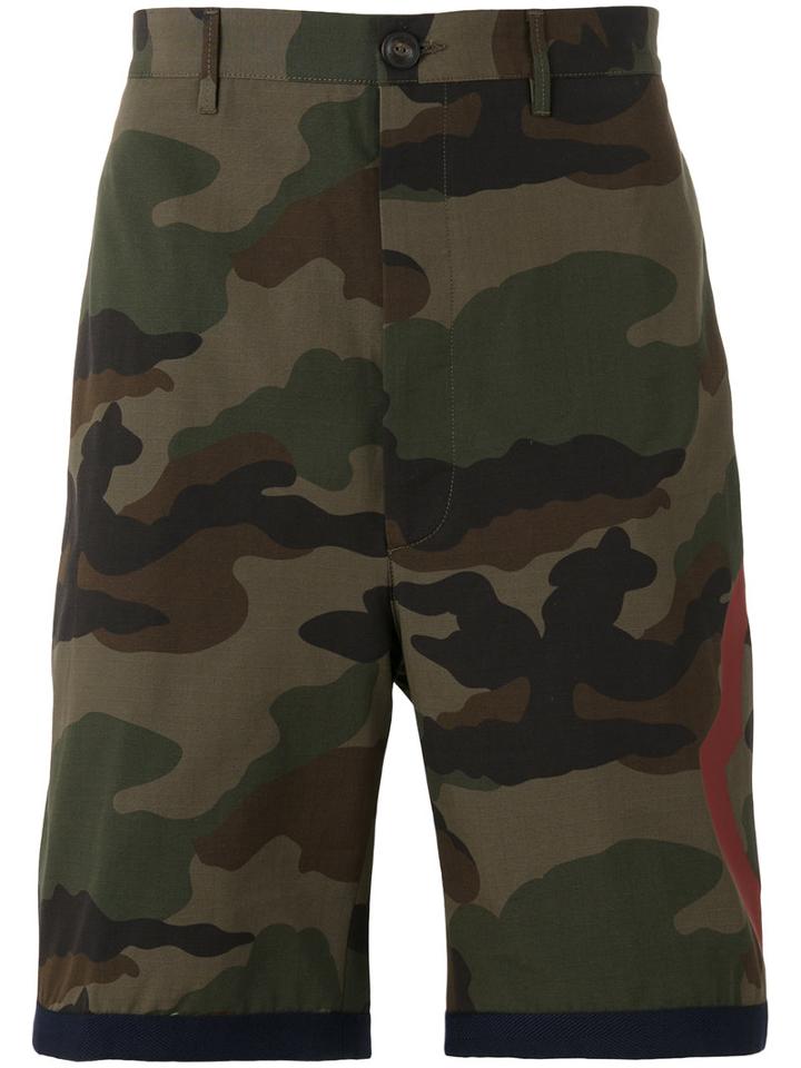 Moncler Camouflage Print Shorts, Men's, Size: 48, Brown, Cotton