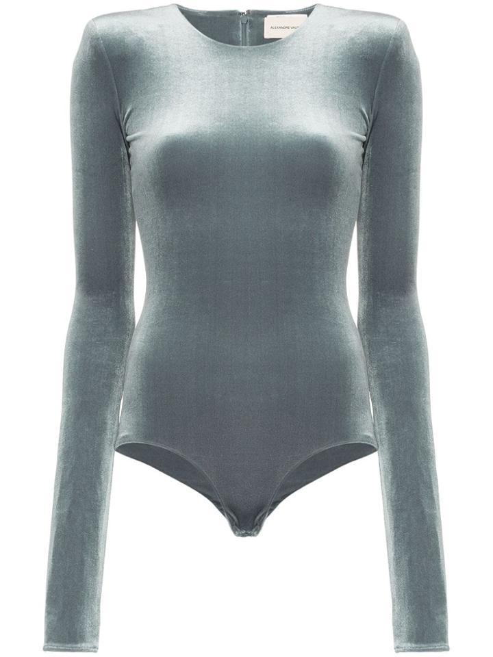 Alexandre Vauthier Velvet Padded Shoulder Bodysuit - Grey