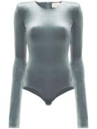 Alexandre Vauthier Velvet Padded Shoulder Bodysuit - Grey