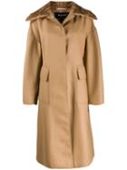 Rochas Shearling Collar Coat - Neutrals