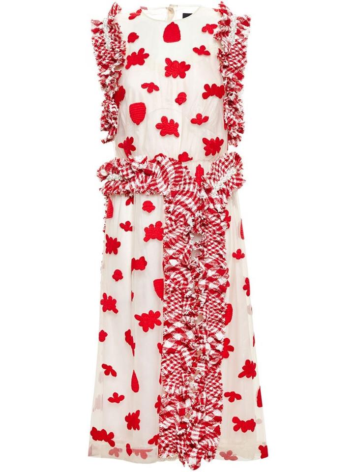 Simone Rocha Tweed Trim Sheer Dress, Women's, Size: 10, Red, Cotton/polyamide/polyester