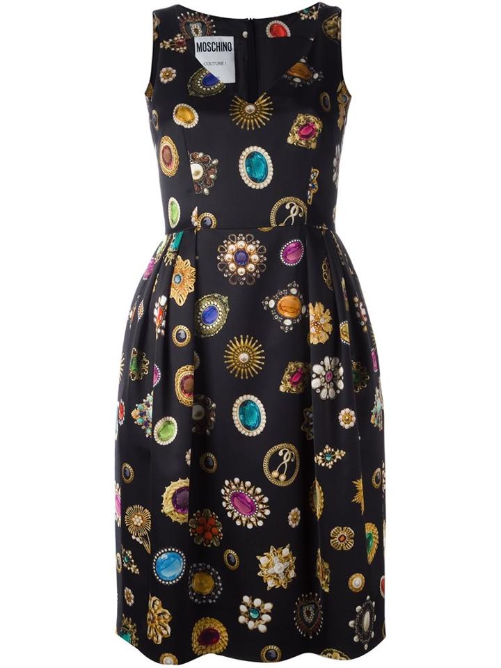 Moschino Jewel Print Cocktail Dress, Women's, Size: 42, Black, Acetate/rayon/wool