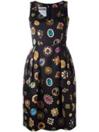 Moschino Jewel Print Cocktail Dress, Women's, Size: 42, Black, Acetate/rayon/wool