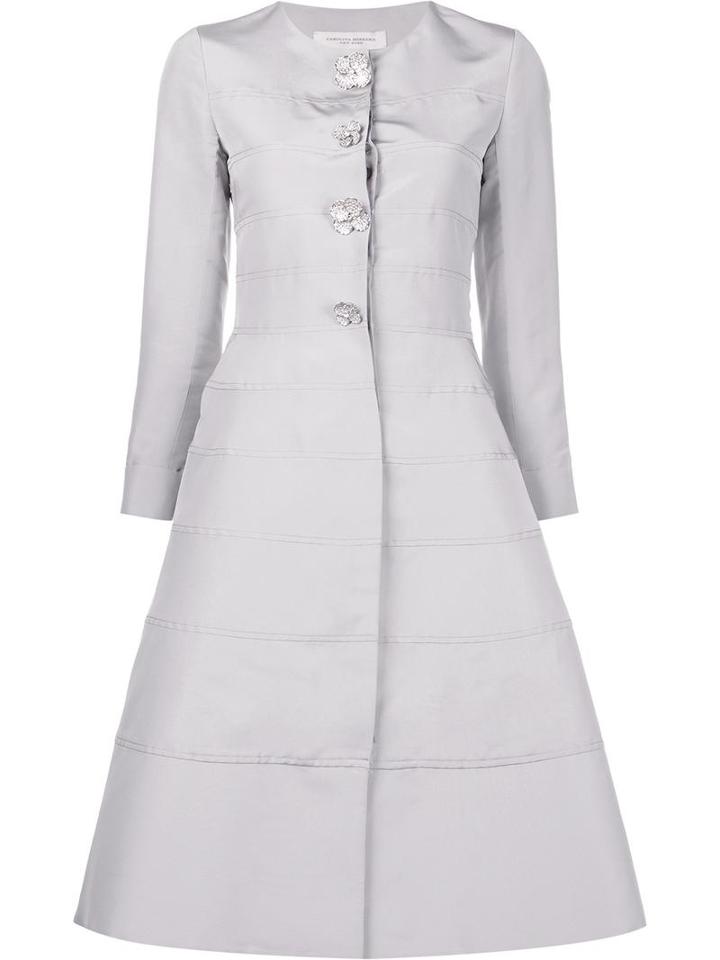 Carolina Herrera Flower Appliqué Dress, Women's, Size: 12, Grey, Silk