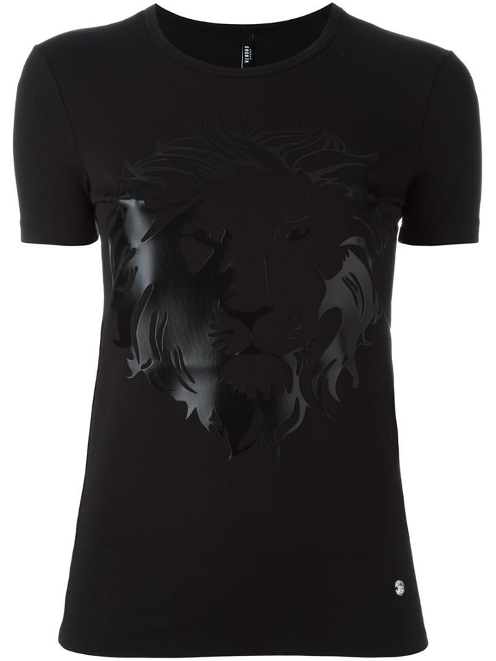 Versus Lion Head Print T-shirt, Women's, Size: Xs, Black, Cotton/spandex/elastane