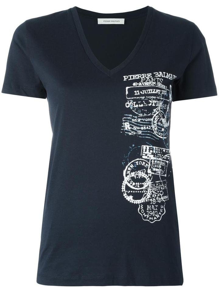 Pierre Balmain Logo Print T-shirt, Women's, Size: 40, Blue, Cotton