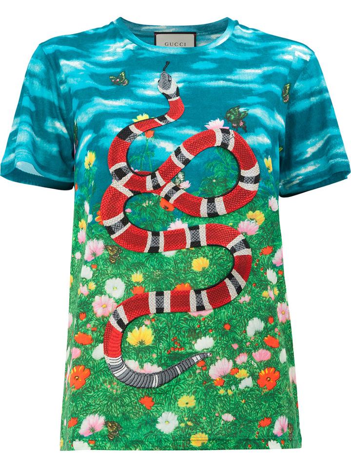 Gucci Sky And Garden Print T-shirt, Women's, Size: Medium, Blue, Cotton/polyester