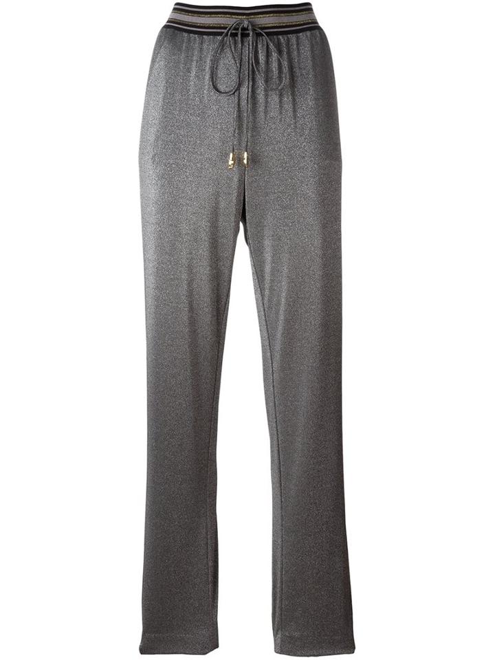 Cavalli Class Striped Waistband Track Pants, Women's, Size: 44, Grey, Polyamide/polyester/viscose