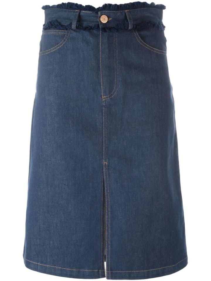 See By Chloé Frayed Edge Denim Skirt, Women's, Size: 38, Blue, Cotton/polyester/spandex/elastane