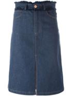 See By Chloé Frayed Edge Denim Skirt, Women's, Size: 38, Blue, Cotton/polyester/spandex/elastane