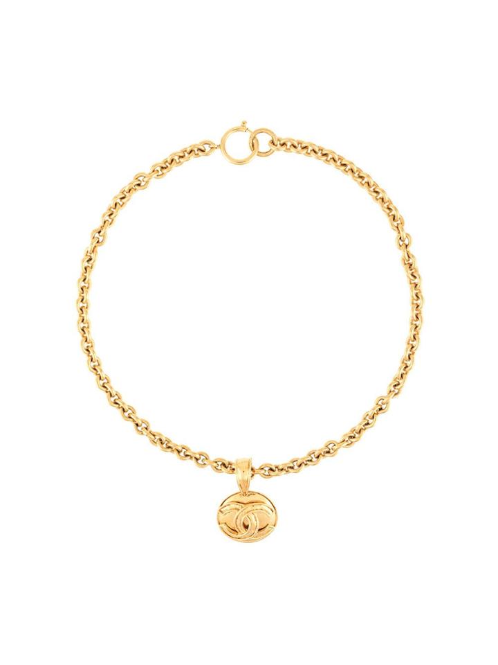 Chanel Vintage Round Cc Plate Necklace - Gold