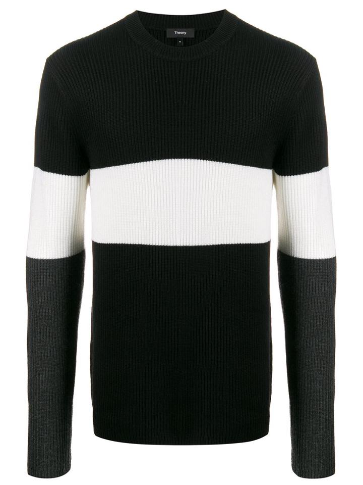 Theory Ribbed Panelled Jumper - Black