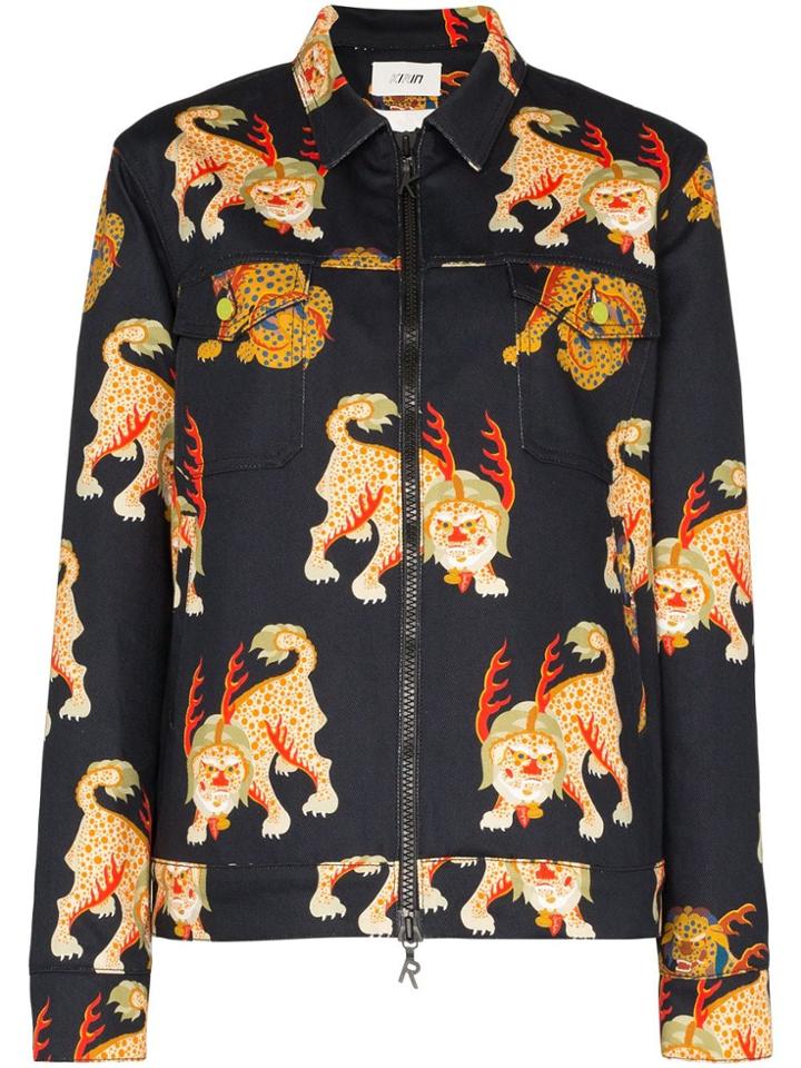 Kirin Haetae-print Denim Jacket - Black