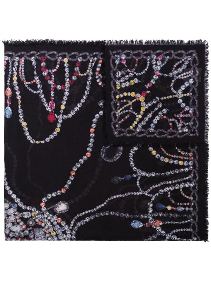 Alexander Mcqueen Crystal Skull Print Scarf - Black