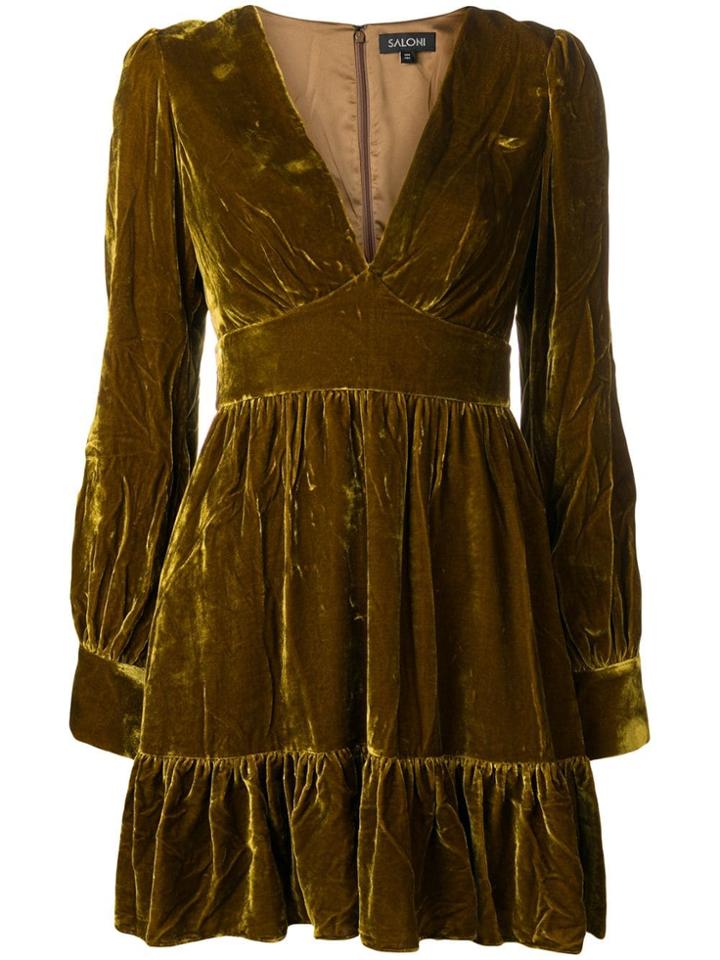 Saloni Textured V-neck Dress - Brown