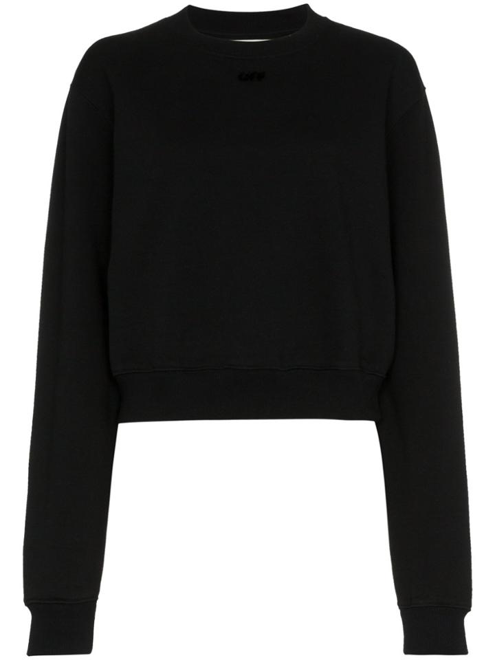 Off-white Arrow Applique Cotton Cropped Sweatshirt - Black