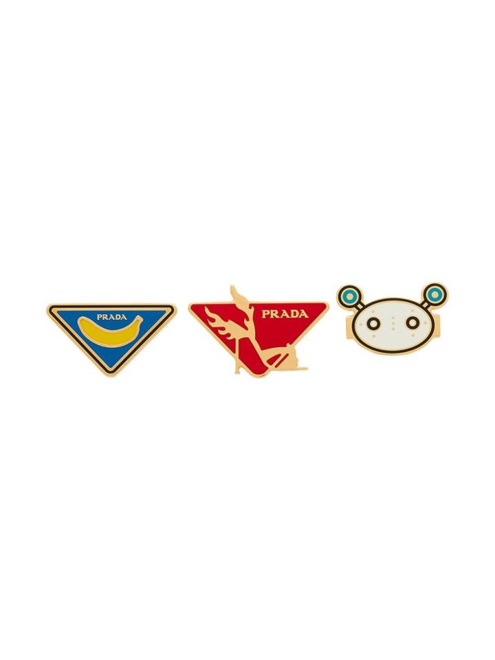 Prada Set Of Three Enameled Metal Brooches - F0009 White