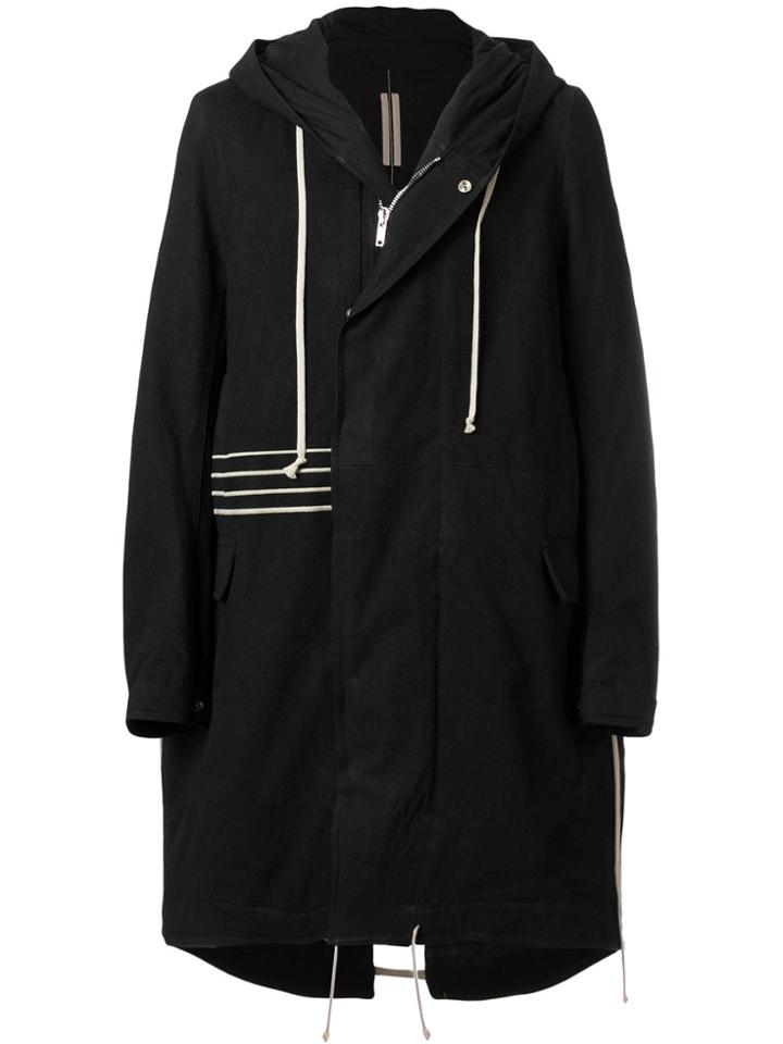 Rick Owens Drkshdw Hooded High Low Coat - Black