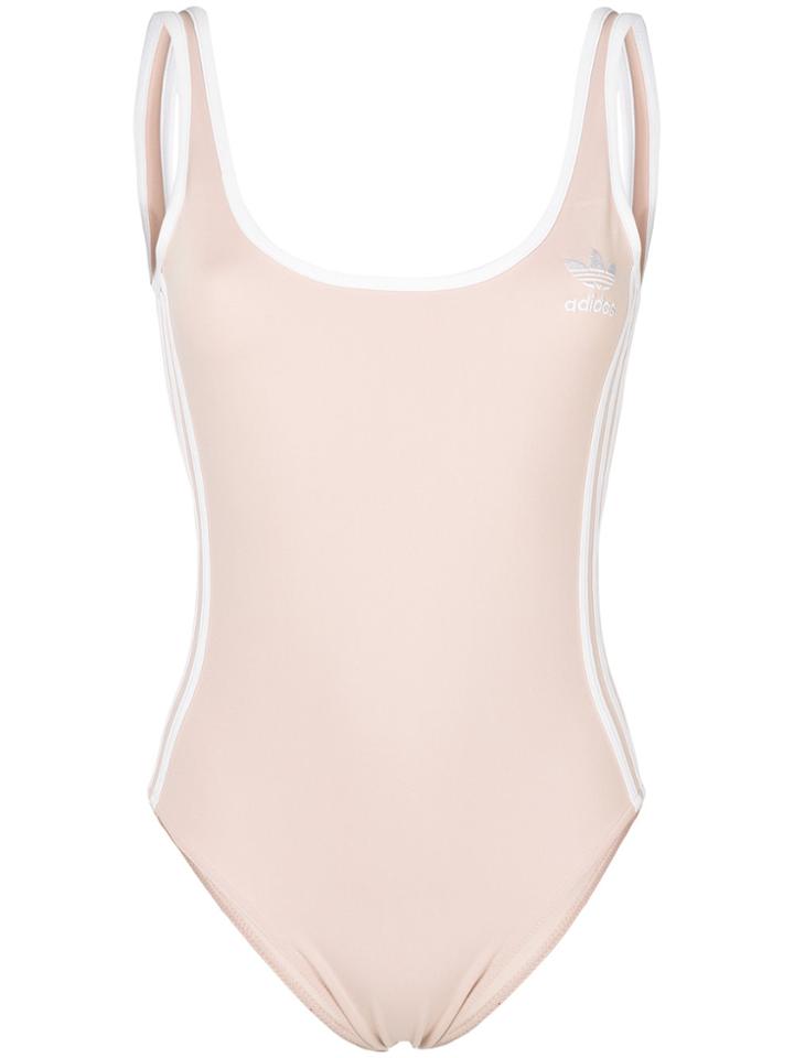 Adidas Logo Stripe Swimsuit - Nude & Neutrals