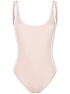 Adidas Logo Stripe Swimsuit - Nude & Neutrals