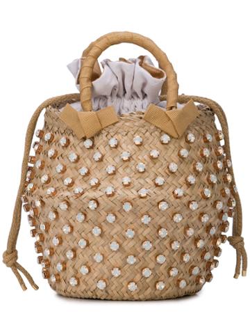 Le Nine Crystal Studded Bucket Bag - Neutrals