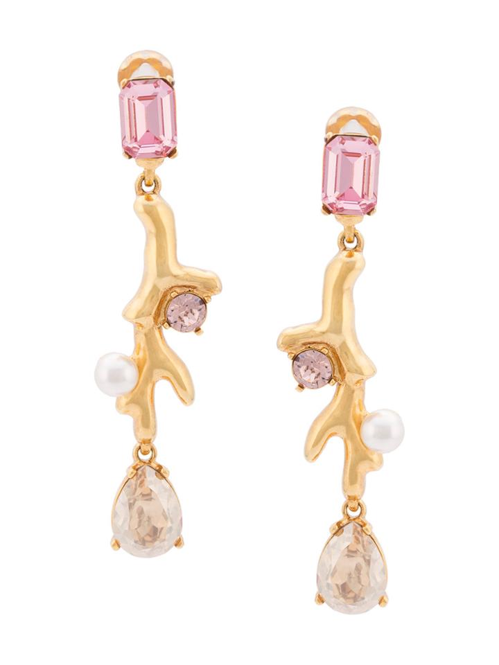Oscar De La Renta Drop Crystal Clip-on Earrings - Metallic