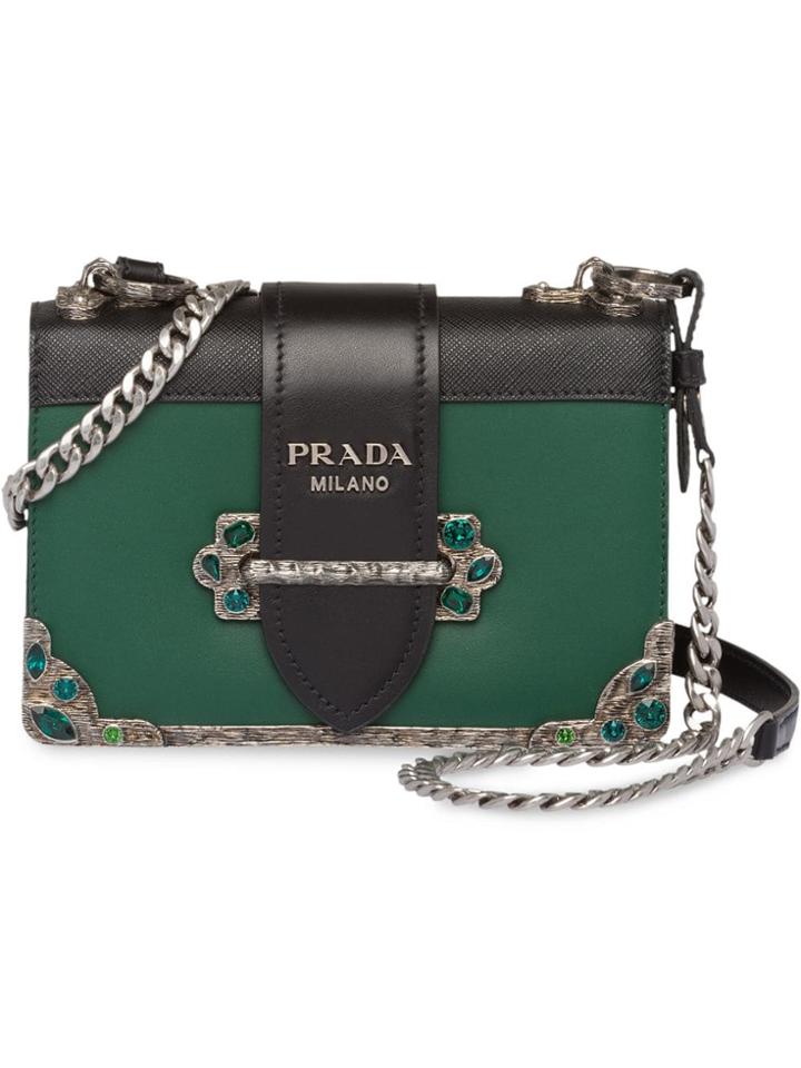 Prada Prada Cahier Leather Shoulder Bag - Green
