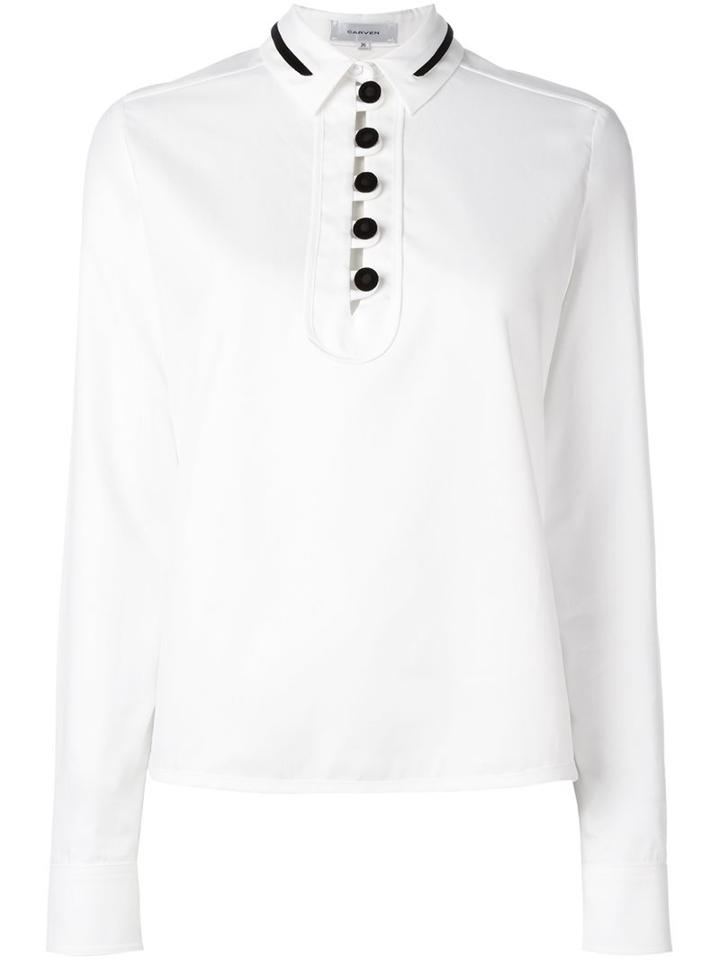 Carven Contrast Button Blouse, Women's, Size: 38, White, Cotton