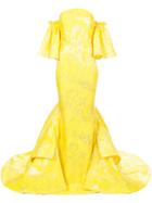 Christian Siriano Long Embroidered Flared Dress - Yellow & Orange