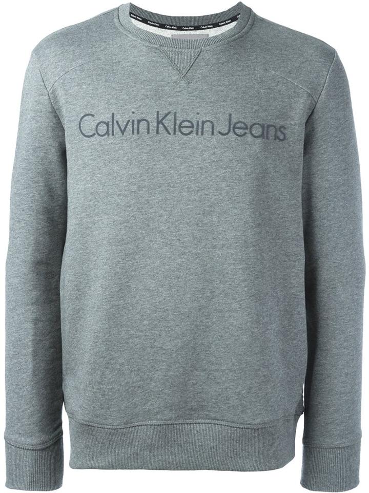 Calvin Klein Jeans Logo Print Swearshirt, Men's, Size: Xl, Grey, Cotton/polyester