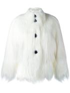 Emporio Armani High Neck Jacket, Women's, Size: 44, White, Modacrylic/acrylic/polyester/cupro