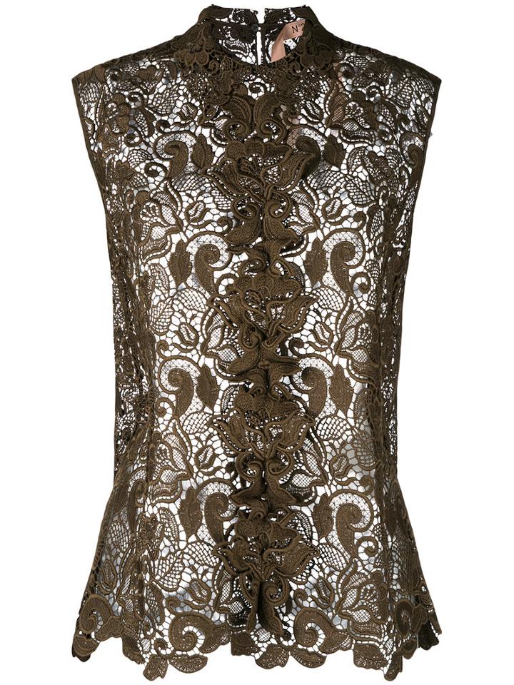 No21 - Lace Detail Shirt - Women - Polyester - 44, Brown, Polyester