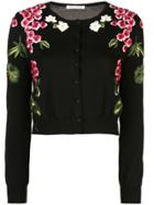 Oscar De La Renta Botanical Embroidered Cardigan - Black