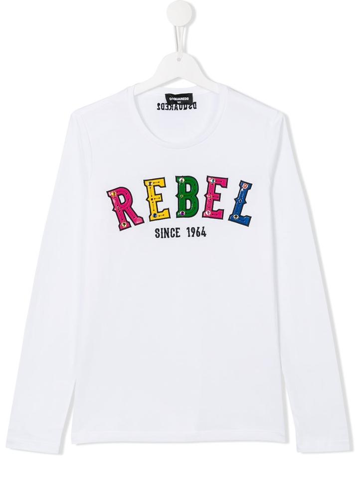 Dsquared2 Kids Rebel Embroidered T-shirt, Boy's, Size: 14 Yrs, White
