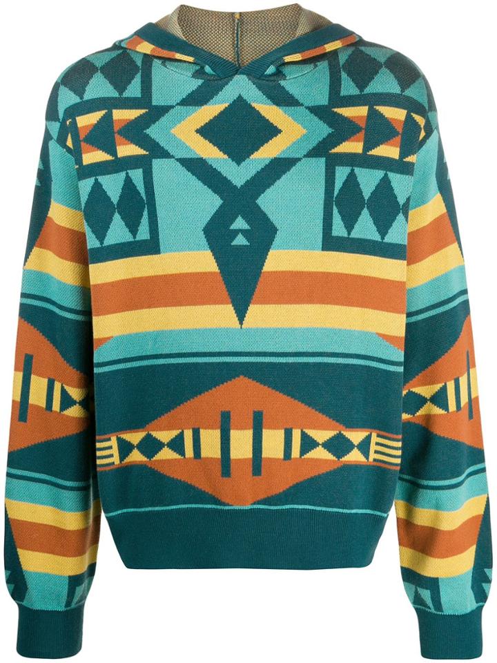 Just Don Geometric Pattern Hoodie - Blue