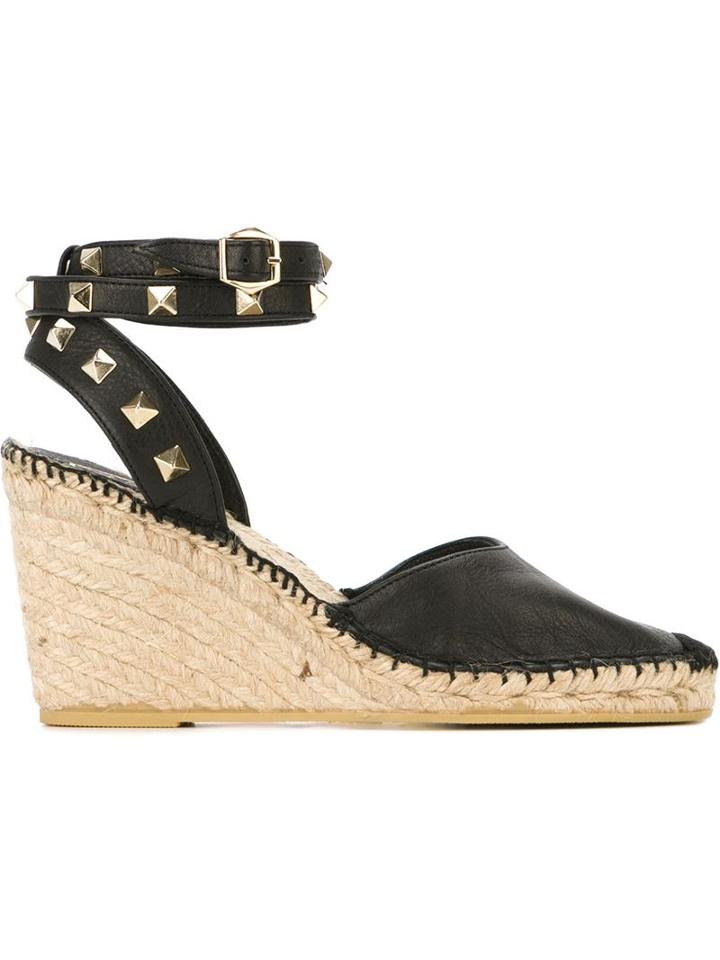 Ash Winona Wedge Espadrilles, Women's, Size: 38, Black, Leather/cotton/rubber